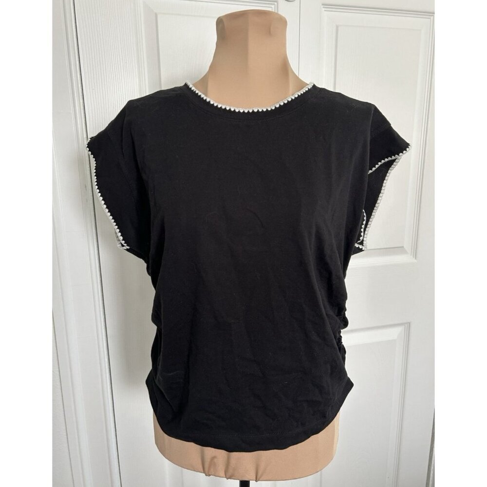 Madewell Black White Trim Short Sleeve Sutro Stitch Muscle Tee Size M NU856